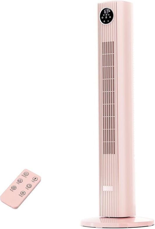 Antarctic Star Tower Fan Portable Floor Fans 85°Oscillating Fan Quiet Cooling 12H Timer Remote Control Standing Bladeless Electric 3 Wind Speeds 4 Modes Bedroom Office,36 inch, Pink