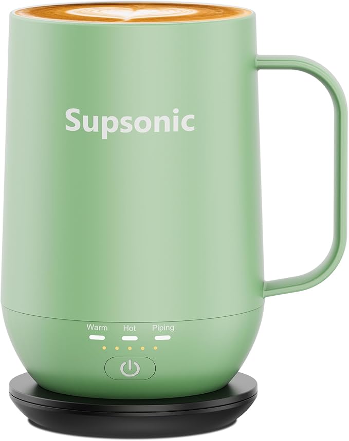 Supsonic - 16oz Self Heating Coffee Mug, Smart Heated Coffee Mug Faster Direct-Contact Heating Up to 149°F, Coffee Mug Warmer Set with Auto Shut-Off - Gifts for Men Women | S2