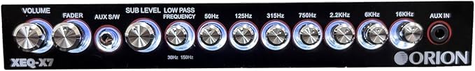 Orion XEQ-X7 7-Band Graphic Equalizer with Front 3.5mm AUX Input – Half-DIN Car Audio EQ with Subwoofer Control, High/Low-Level Inputs, Rear RCA, and Variable Low Pass Filter