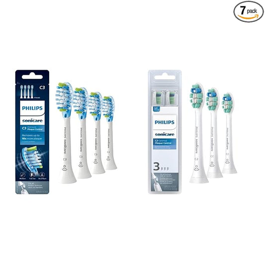 Philips Sonicare Genuine C3 Premium Plaque Control and C2 Optimal Plaque Control Toothbrush Heads, 7 Brush Heads