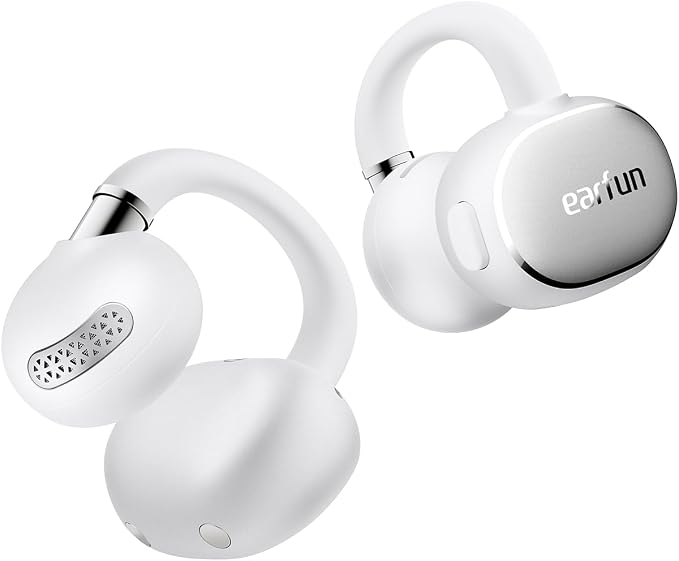 EarFun Clip 2 Open Ear Earbuds, Clip On Headphones, LDAC, Hi-Res Audio, 12mm Titanium Driver, 4 Mics AI Clear Call, AI Translation Earbuds, Secure Fit, 40H Playtime, Bluetooth 6.0 for Running, White