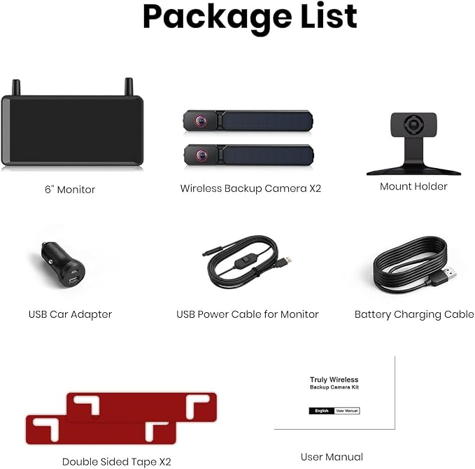 AUTO-VOX 2 Solar Wireless Backup Camera: 1Min Quick Install, Dual Antenna for Stable Real-Time View, 6" Dual-Split Screen with 1080P Color Night Vision, Long Battery Rechargable for Car Truck Trailer
