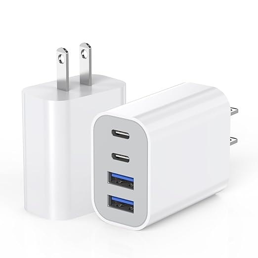 USB Fast Charging Block, 4-Port 40W Charge Adapter for iPhone Dual USB C Charger, Multiport Type C Fast Charger for iPhone 17/17 Air/16e/16 Pro/16 Pro Max/15/14/13/12,iPad Pro/iPad Air, iPad mini,iPad