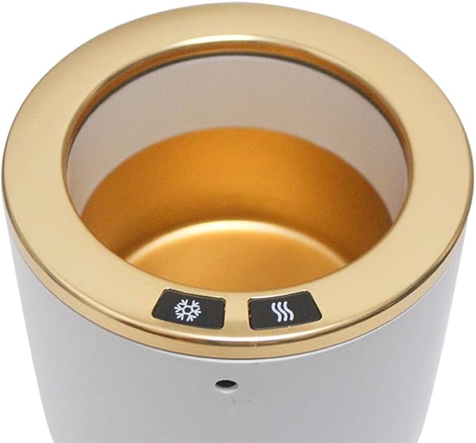 Auto Car Cup Holder Heating Cooling Drinks Smart Cooler Warmer Heater for Coffee Beverage Milk (White with Gold)