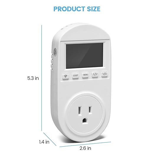 WiFi Electricity Usage Monitor, Zuomeng Plug-in WiFi Power Meter with Sound Alarm, Refrigerator Power Consumption Monitoring and Electricity Bill Statistics