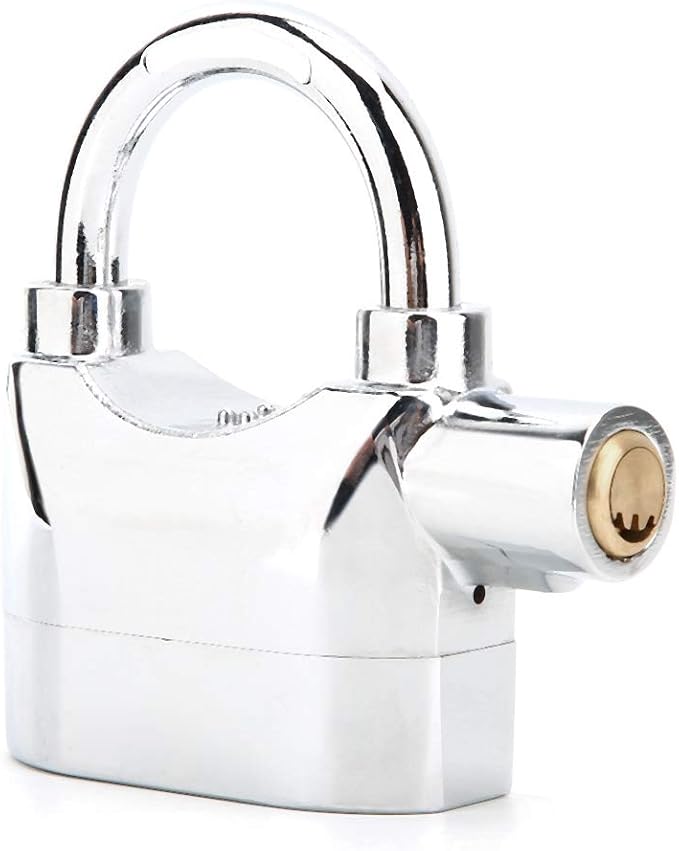 Sonew Alarm Lock, Universal Security Anti-Theft Padlock 110db Siren Alarm Lock Aluminum Alloy Keyed Padlock for Motorcycle Door Window (Aluminum Alloy Silver)
