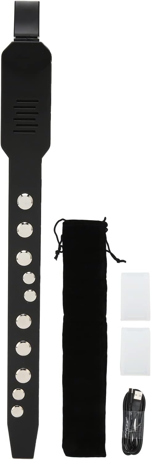 Mini Digital Wind Instrument, USB MIDI Electronic Saxophone with Removable Nozzle, Rechargeable Battery, 10 Tones & 12 Accompaniments - Black