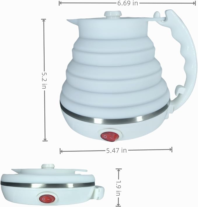 24V Kettle with Cigarette Lighter Plug, Truck Kettle Collapsible, Truck water Boiler, Food Grade Silicone, Fast Boiling, Auto Shut off and Keep Warm, 450ml (24V, White)