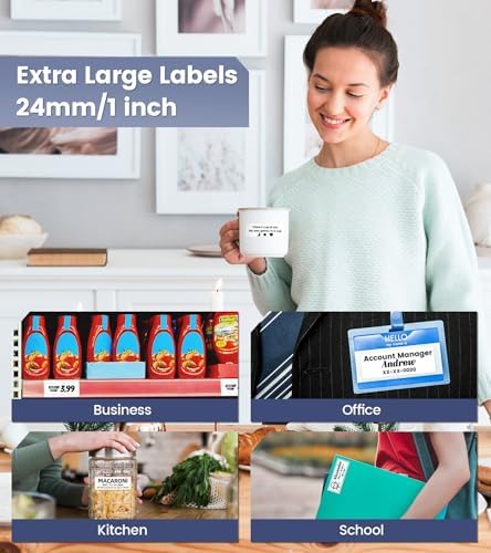 1 Inch Label Maker with 5PK 18mm Tapes, 24mm Label Maker Large Print Rechargeable, Bluetooth Labeler Thermal Transfer Printer Print Labels-Waterproof 9mm~24mm, P780BT for Home Office Business