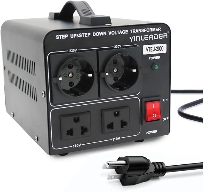 Yinleader 2000W Step Up/Down Transformer,Convert 110/120V to 220/240 Volt OR Convert 220V to 110V Voltage Converter with 2US&2 EU outlets [110V US Power Cord Included Only, No 220V Cord]