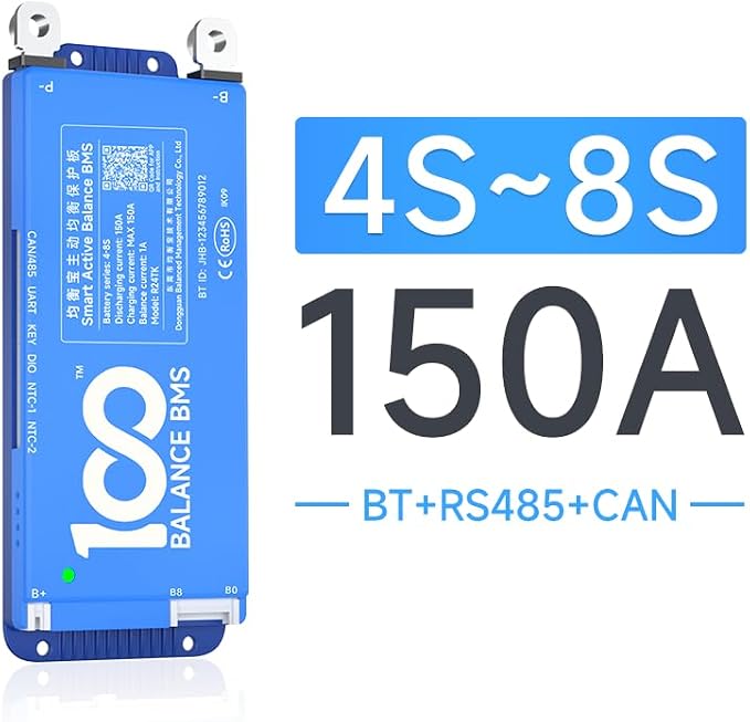 BMS 150A 8S - 17S Built in Bluetooth 1A Active Cell Balancing RS485 CAN for 24V - 60V LiFePO4/Li - ion/LTO Battery Packs Perfect for Golf Cart, Home Energy System, E - Bike