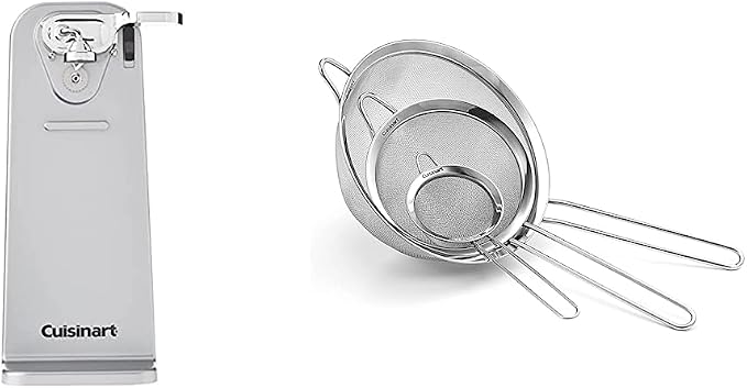 Cuisinart CCO-55 Deluxe, Chrome Electric Can Opener, Silver & Mesh Strainers, 3 Pack Set, CTG-00-3MS Silver