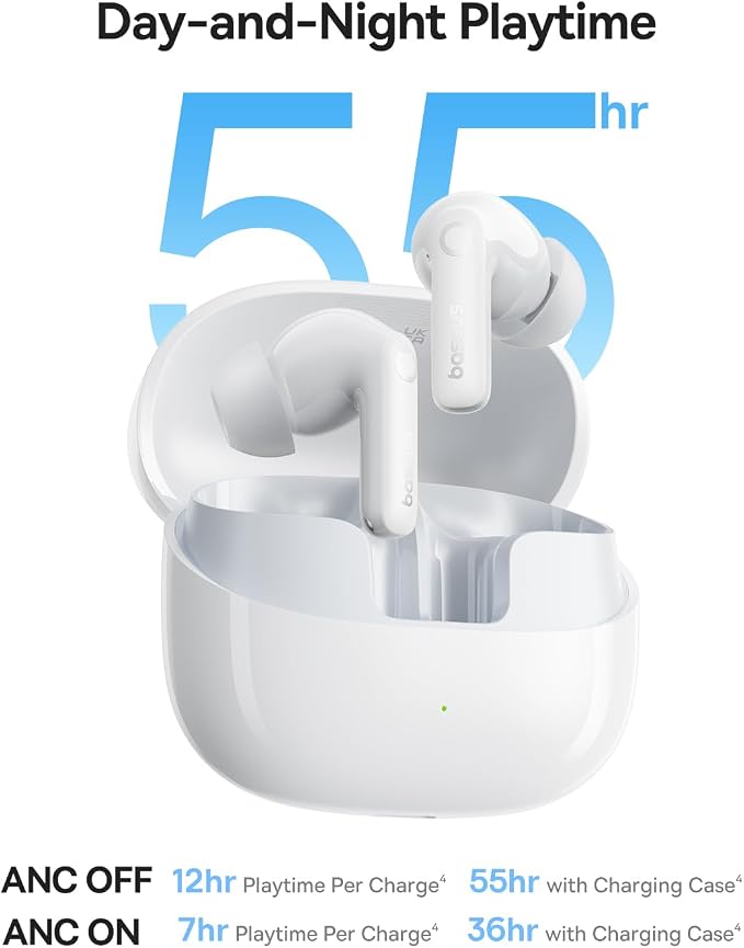 Baseus Bass BP1 Pro Noise Cancelling Wireless Earbuds, Real-Time Adaptive Noise Cancelling, Adaptive Active EQ, LDAC Hi-Res Sound, 6-Mic AI Clear Calls, 55H Playtime, IP55 Waterproof, Bluetooth 6.0