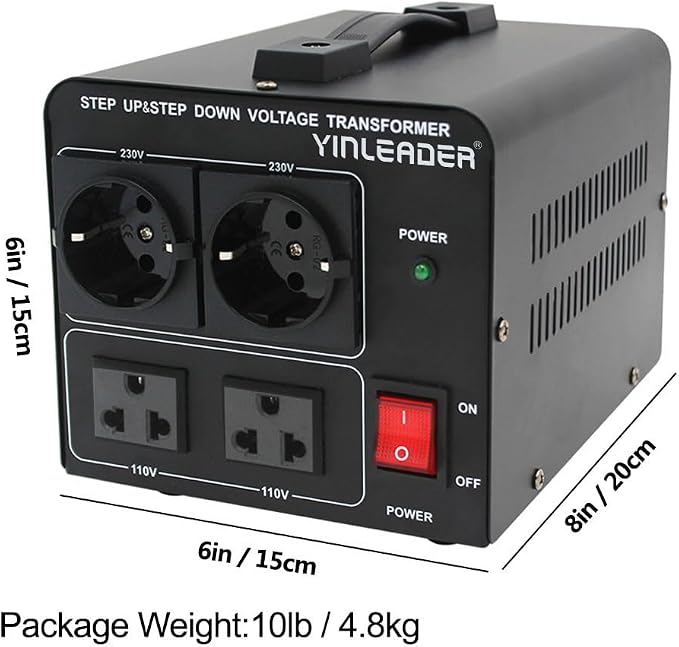 Yinleader 2000W Step Up/Down Transformer,Convert 110/120V to 220/240 Volt OR Convert 220V to 110V Voltage Converter with 2US&2 EU outlets [110V US Power Cord Included Only, No 220V Cord]
