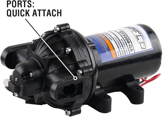 Everflo 12V On-Demand Diaphragm Sprayer Pump - 5.5GPM, 60 PSI, Quick Attach Ports