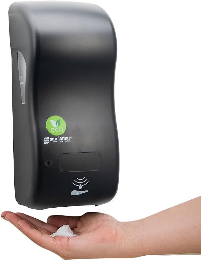 San Jamar Ecologic Rely Recycled Plastic Hybrid Electronic Foam Soap Dispenser, Refillable Soap Dispenser, Wall Mounted Dispenser with Zero Waste for Home and Business, 900 Ml, Black Pearl