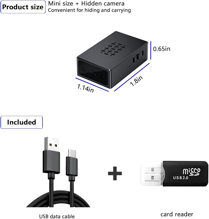 Hidden Camera Mini Spy Camera 1080P Small Security Camera, Tiny Portable Camera, Covert Nanny Cam, Indoor Home Office Security Cameras, Night Vision, Motion Detection, Gravity Sensor, Loop Record