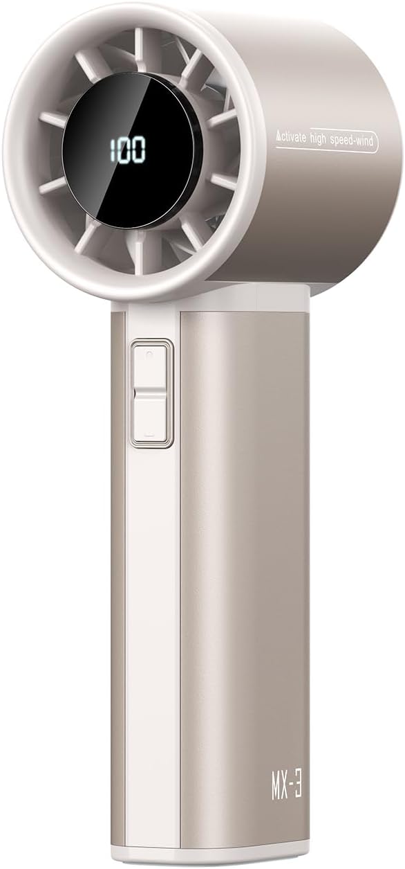 Portable Handheld Turbo Fan, 100 Speeds Adjustable Mini Personal Fan, 4500mAh USB-C Rechargeable Battery Operated, Digital Display, Ultra-Quiet & Durable for Travel, Office, Gym, Outdoor Gold