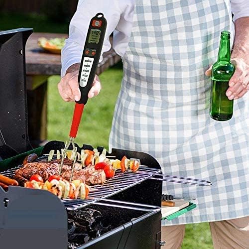 Digital Meat Thermometer and Heavy Duty Tongs BBQ Tools for Grilling Smoking Outdoor Cooking Instant Read Accurate Temperature Probe Long Metal Flipper with 3 Side Silicone Handle