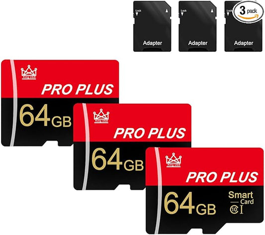 3 Pack Memory Card 64GB with Adapter, High Speed TF Card, UHS-I C10 A1 Memory TF Card for Tablet/Mobile Phone/Camera/Car Audio/Game Console (64GB-3 Pack)