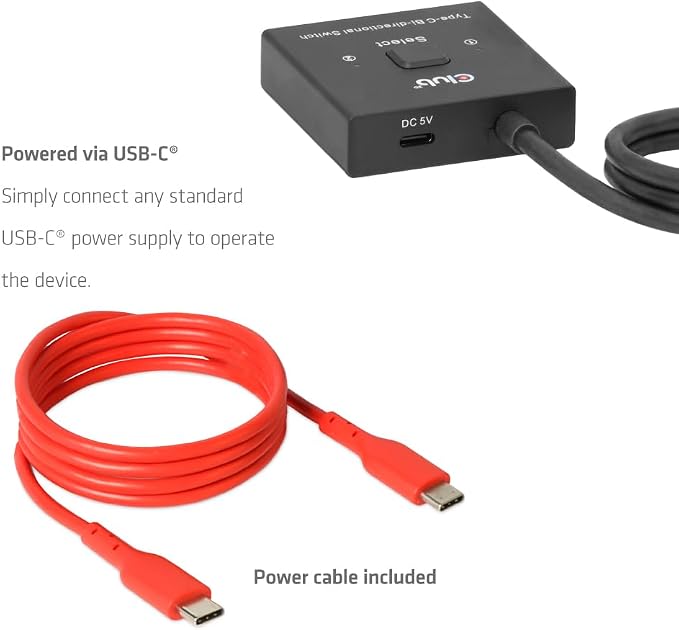 Club 3D USB C Switch 8K 60Hz Bi-Directional - 2 Computers to 1 Monitor or 1 PC to 2 Displays - USB-C Video Switch with 100W Power Delivery Passthrough for MacBook Pro, Laptop, Thunderbolt