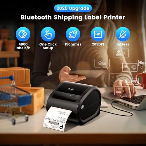 Phomemo D520BT Thermal Label Printer for Business, with 2" White Circel Thermal Label, 750 Labels/Roll