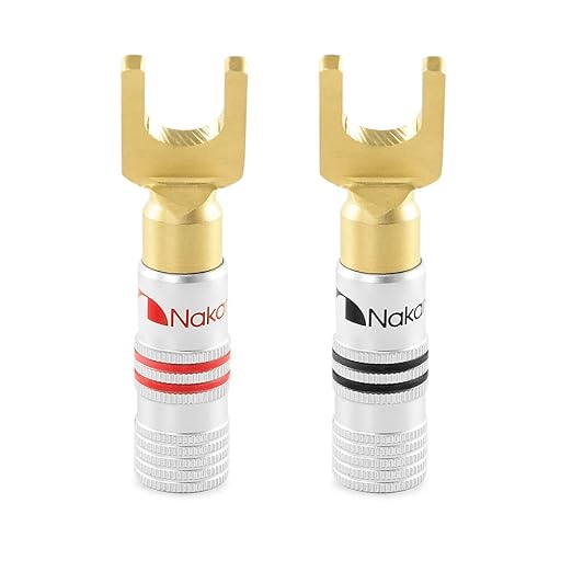 Nakamichi Excel Series 24k Gold Plated Spade Y Banana Plug 12-18 AWG Gauge Size 4mm for Speakers Amplifier Hi-Fi AV Stereo Home Theatre Audio Wire Cable Screw Connector, 2 Pcs (1-Pair)