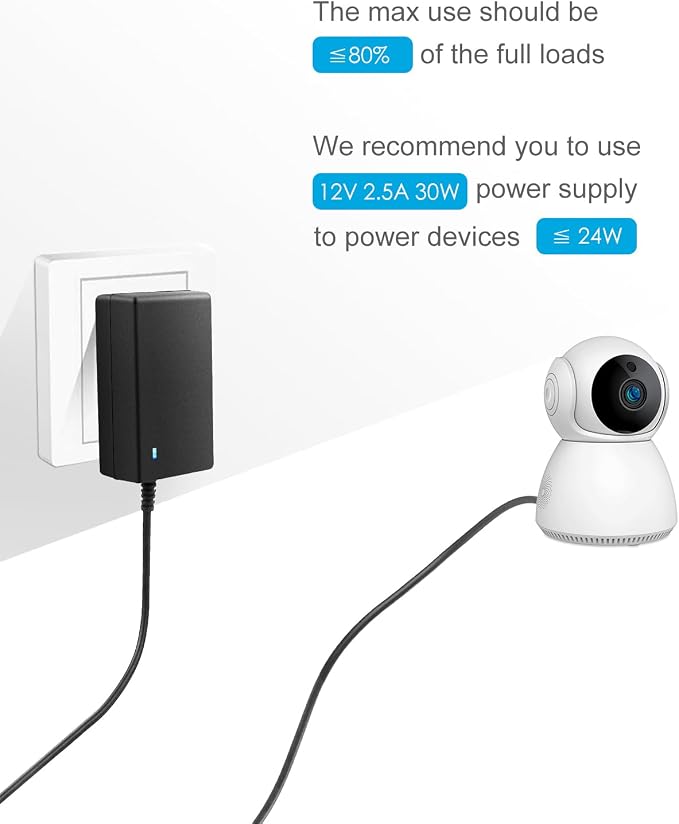 ALITOVE DC 12V Power Supply 2.5A 30W Universal AC Adapter 12 Volt 2500mA 2A Transformer 12V Power Adapter Cord 5.5 x 2.5mm DC Plug for LED Strip Lights CCTV Camera Routers Sceptre Monitor Power Cord