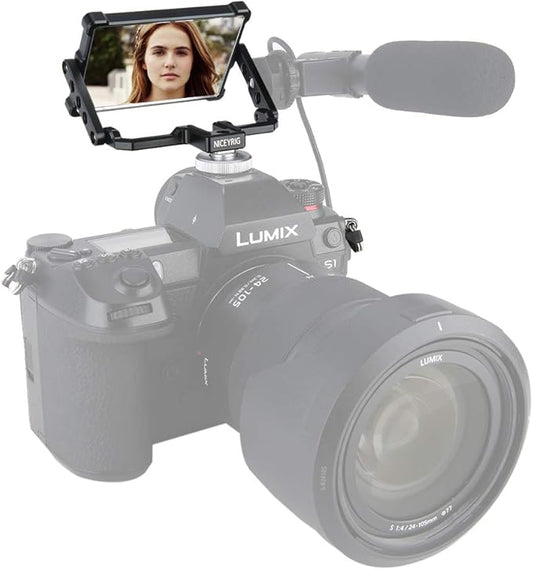 NICEYRIG Vlog Selfie Mirror Camera/Phone TikTok Twitch YouTube Live Cold Shoe Mount 360° Flip Screen Mirror Applicable for iPhone 14/13/12/11/XS SE, Fujifilm, Panasonic, Sony - 377