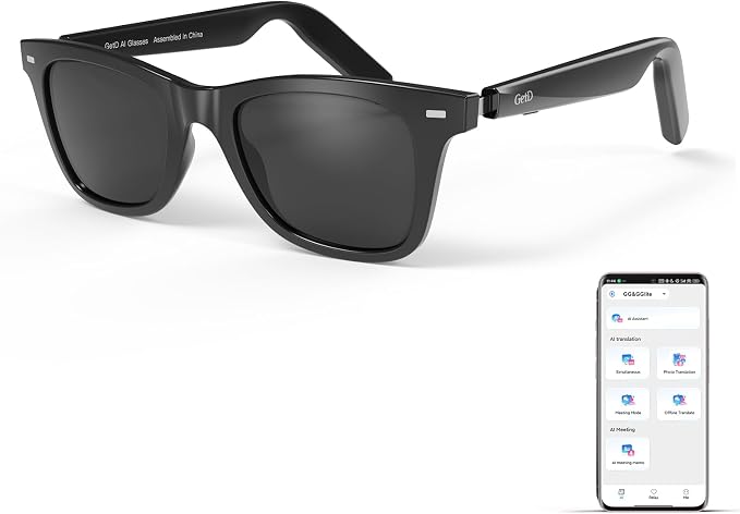 GetD 2026 AI Glasses for Men & Women, Smart Glasses Powered by ChatGPT, AI Real-time Translation with 145 Languages, 11H Music Play, Bluetooth Sunglasses with Polarized Lens, UV Protection for Travel