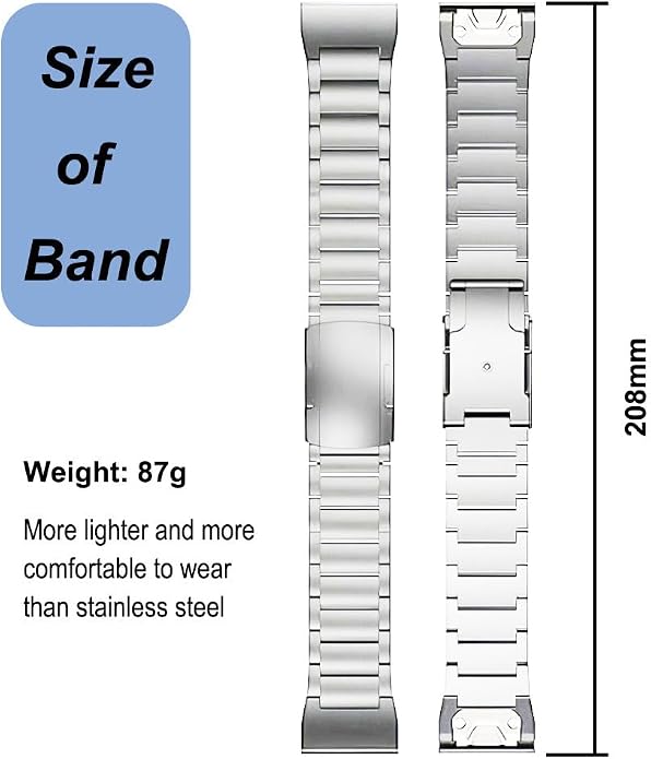 Titanium Band for Garmin Fenix 8 (51mm)/Fenix 7X/6X/5X/Fenix 3 HR, Descent Mk2i Mk2, Tactix 7, Enduro 2 3, Epix Pro Gen 2 (51mm) - 26mm Quick Fit Watch Band Metal Strap for Garmin Watch