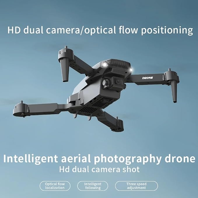 E88 Pro Drone with 4K Camera, WiFi FPV 1080P HD Dual Foldable RC Quadcopter Altitude Hold, Headless Mode, Visual Positioning, Auto Return Mobile App Control, Black, 7.83 x 7.17 x 2.87 inches, 02 batteries included