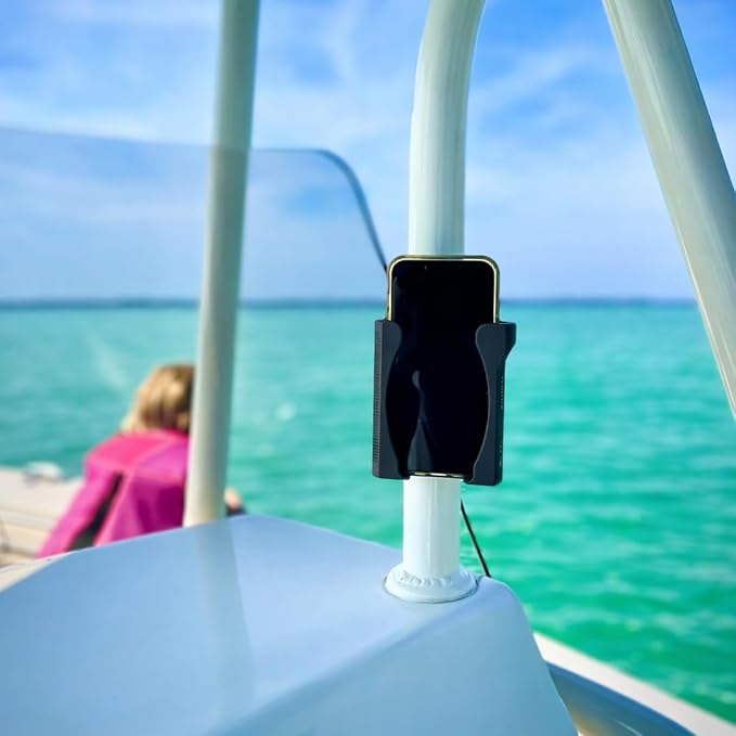Golf Cart Phone Holder, Universal Phone Caddy for Golf Carts | Secure Mount for Square Struts & Round Poles, Fits Large Phones and Thick Cases, No Tools Needed