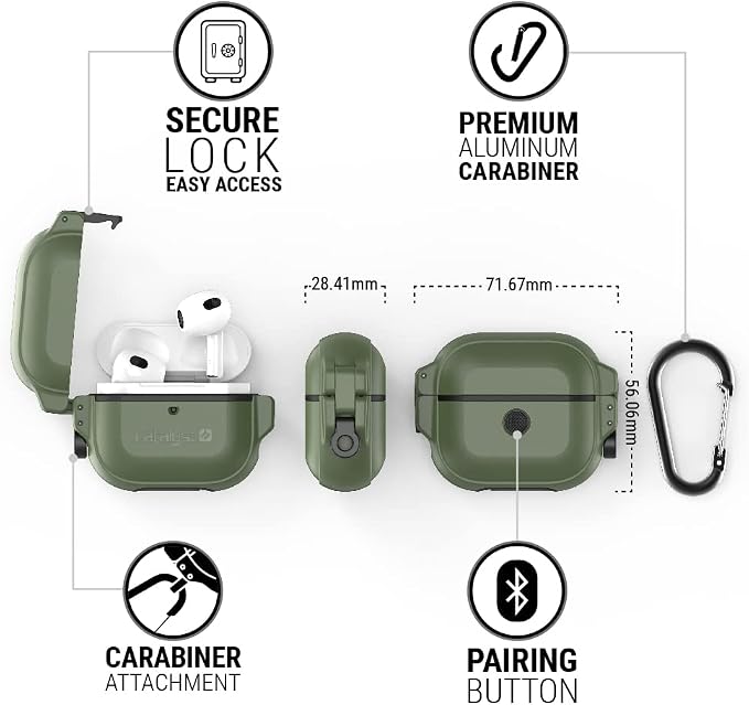 Catalyst Total Protection Case for AirPods 3rd Generation 2022, 330ft Waterproof Case for AirPods 3, Shockproof Cover for AirPods 3rd Generation, Durable Protection for AirPods 3 with Carabiner