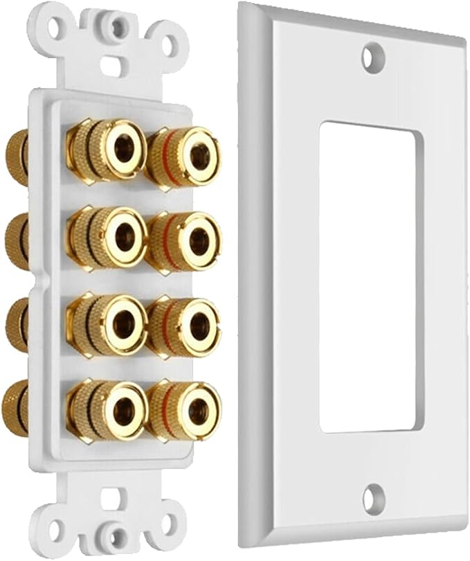 DIYTECH 4 Speaker Wall Plate, Home Theater Wall Plate, Gold Plated Binding Posts, for Home Theater Setup