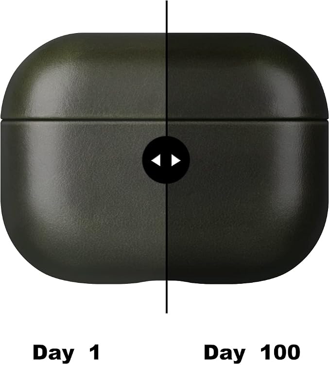 Maogoam for AirPods Pro 2 Leather Case Cover with Button, Genuine Crystal Vegetable Tanned Oil Wax Leather Case for AirPods Pro 2nd Generation 2022, Elegant Style, Front LED Visible, Dark Green