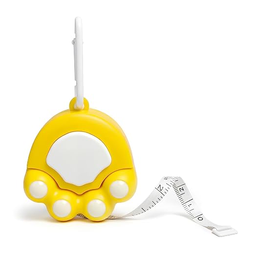 1 Pack Yellow Cat Paw Shaped Retractable Tape Measure, 2M (79Inch) Dual-Sided Scale with Belt Clip, Measuring Tape for Measurements & DIY Crafts