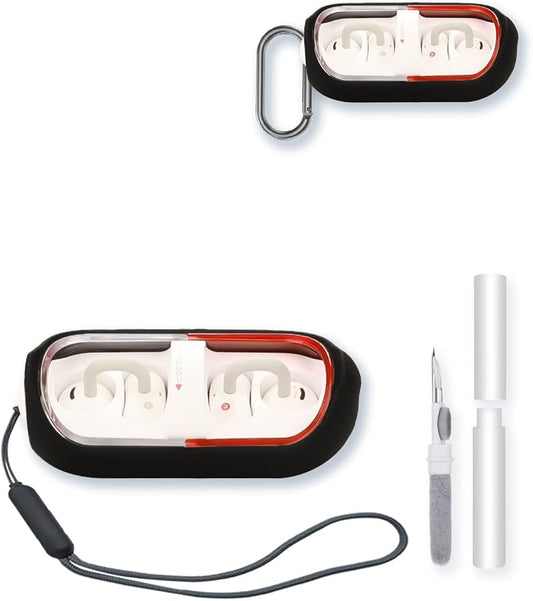 Silicone Case Compatible with Moondrop Pill True Wireless Earbuds,Cleaning Kit and Lanyard Soft Protective Shockproof Cover -Black