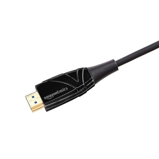 Amazon Basics HDMI Fiber Optic Cable with Gold Plated Connectors, 18Gbps High-Speed, 4K@60Hz, 2160p, 48-Bit Color, Ethernet Ready, Ultra Thin, 30 feet, Black