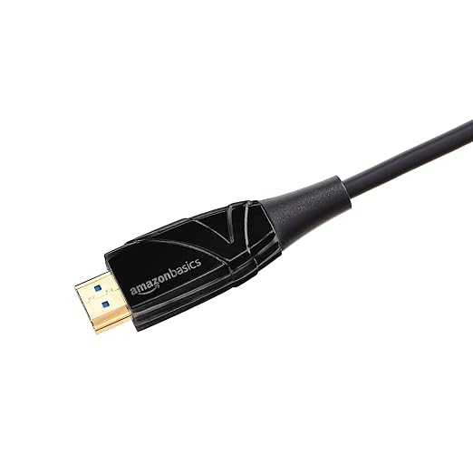 Amazon Basics HDMI Fiber Optic Cable, 18Gbps High-Speed, 4K@60Hz, 2160p, 48-Bit Color, Gold Plated, Slim and Flexible, Audio Return, Ethernet Ready, for Gaming Consoles, 100 ft, Black (Pack of 2)