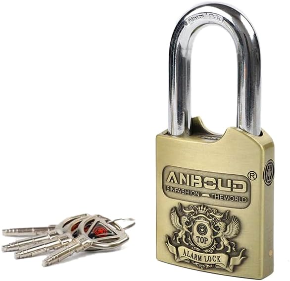 Alarm Padlock - Anti-Theft Heavy Duty Security Alarm Lock - 120db Alarm Sound & 4 Keys-Weatherproof Padlock for Storage Shed, Garage, Locker, Sliding Doors, Cabinets and More - Bronze (12 mm)