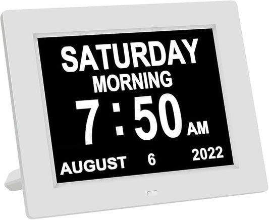 Medication Reminder Digital Calendar Dementia Day Date Time of The Week Clock for Seniors Elderly Impaired Vision Memory Loss Clock