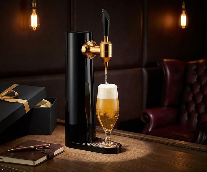 GREEN HOUSE: Draft Pour Beer Dispenser & Ultra Fine Foam Maker | Mini Kegerator for Home. Ultra Fine Foam covering as lid makes regular beer taste delicious and keep longer.