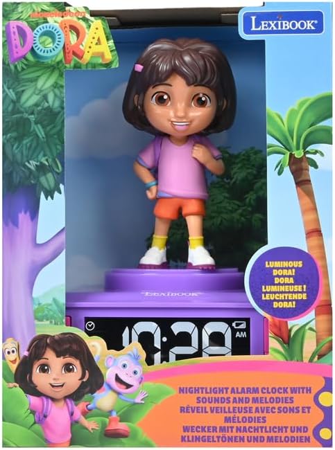 LEXIBOOK, Alarm Clock - Dora Night Light with Sound Effects, Purple, RL800DOR
