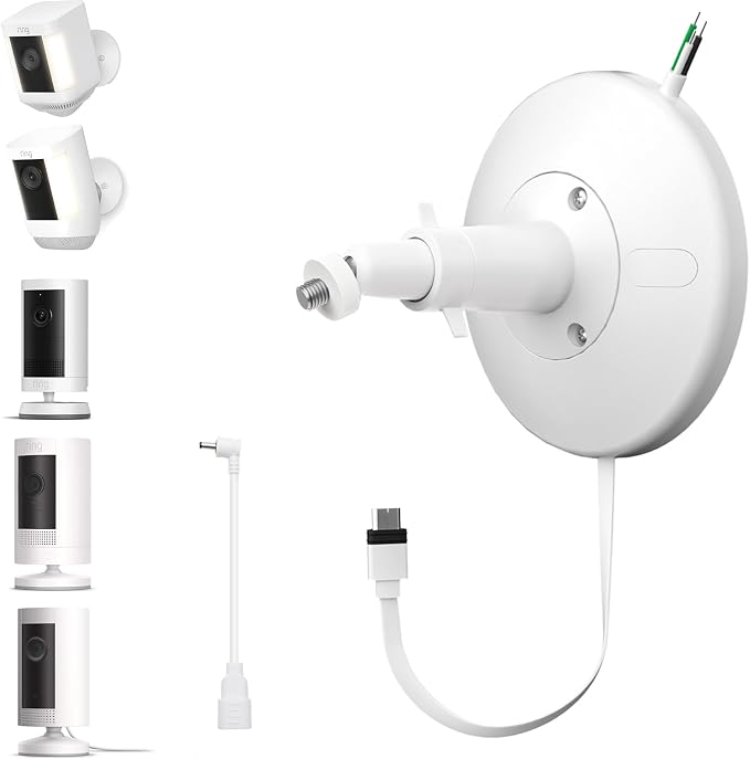 Hardwired Kit for Ring Cams (Outdoor Cam Plus, Stick Up Cam, Spotlight Cam Pro/Plus), IP67 Waterproof Design for Outdoor or Indoor Use,White