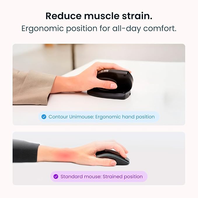 Contour Unimouse Ergonomic Vertical Mouse Adjustable 35°-70° Tilt Angle, 6 Programmable Buttons for Productivity, Customizable Thumb Rest for Wrist Pain Relief | Plug & Play Mac/PC - Wireless - Left