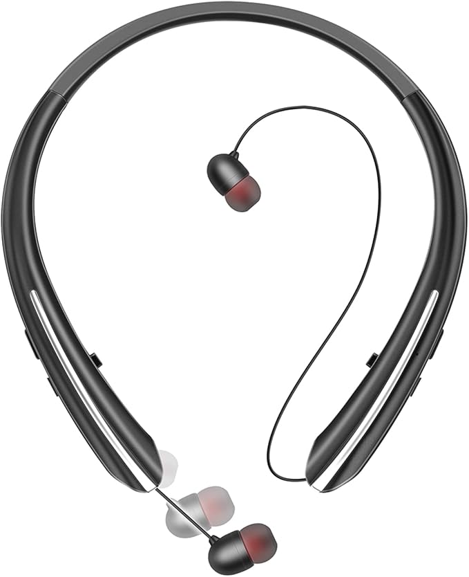 Gardway Neckband Bluetooth Headphones, Bluetooth 5.4 Wireless Headphone with Retractable Earbud,16Hrs Playtime, IPX5 Sweatproof, Around The Neck Headphones Stereo Headset