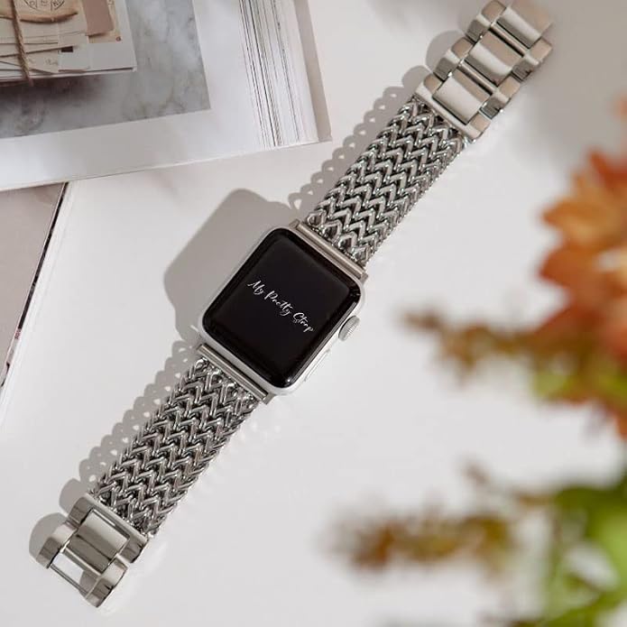 My Pretty Strap - Compatible Apple Watch Band Strap, Stainless Steel Fashion iWatch Replacement Strap- Easy Resizing, No Tool Needed, Fits Most Wrists- Series 1-11, SE and Ultra