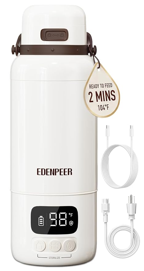 Portable Bottle Warmer for Travel | 3X Faster Heating | 3" Wide Mouth for Easy Cleaning | USB-C & AC Plug-in Power Options | Built-in Sterilizer |Warms Breastmilk & Formula On the Go | 17oz Capacity