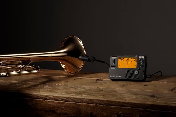 Korg TM-70C Tuner and Metronome w/ Contact Mic, Sound Out Mode, Transpose Mode, and Chromatic Mode - Black